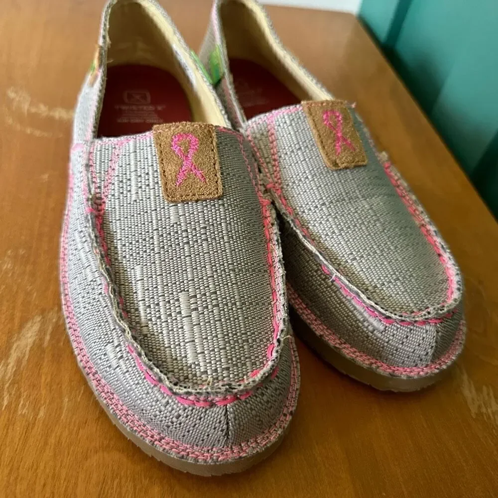 Twist X Women’s Breast Cancer Awareness Grey and Pink EcoTWX Slip on Casual Shoe
